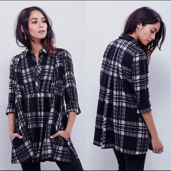 Free People Tops - NWT Free People plaid baby blues tunic babydoll